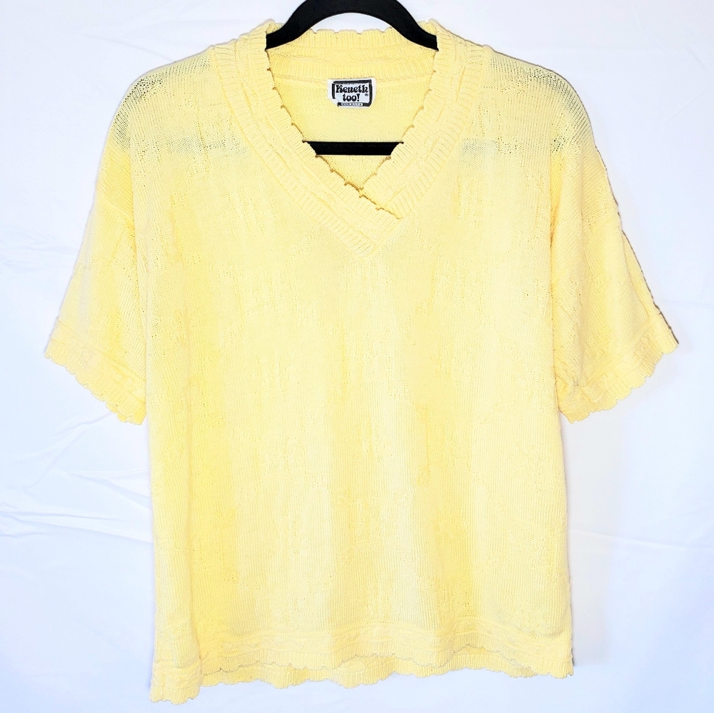 Vintage Pastel Textured Floral Butter Yellow Sweater Top - Picture 4 of 8